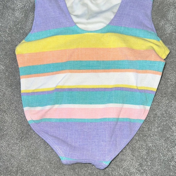 M Vintage Anne Cole Pastel Striped Cotton One Piece High Cut Low Back Swimsuit - Picture 8 of 11